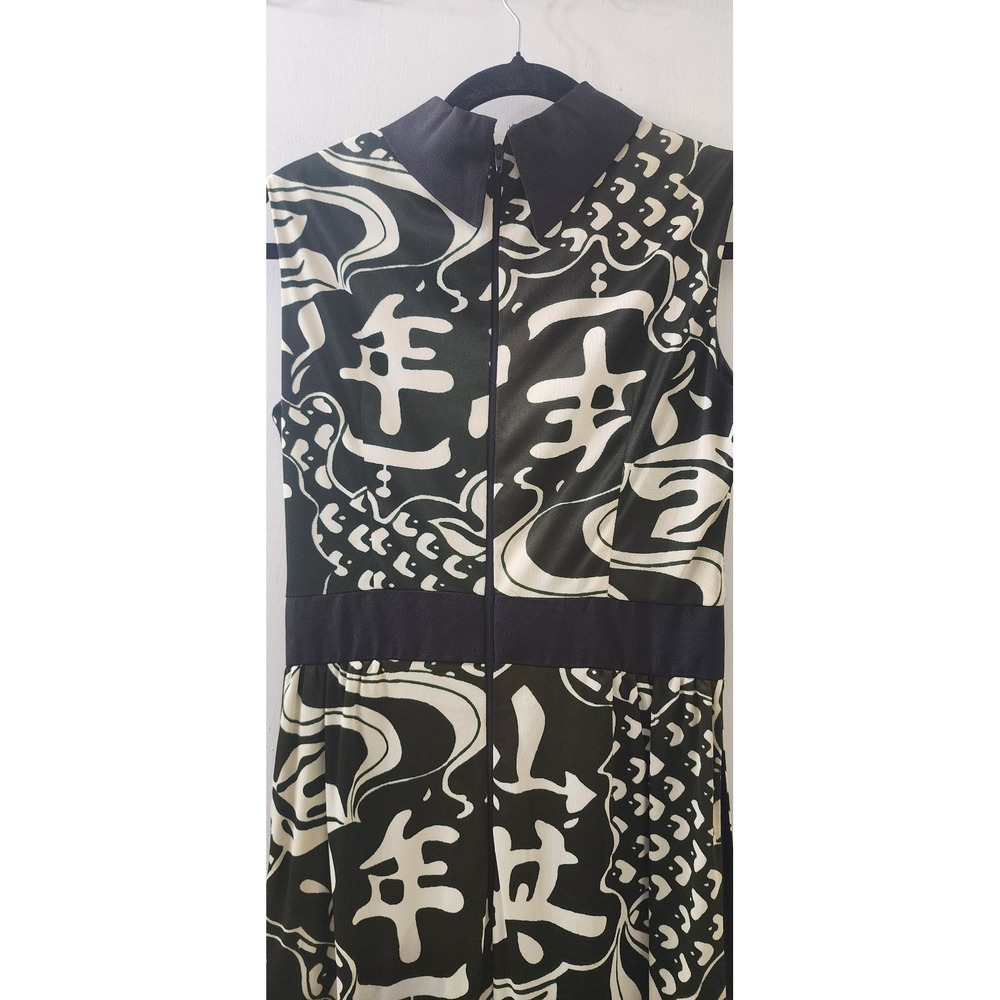 Kenny Classics Vintage Black White Calligraphy Print Maxi Dress Mock Neck Slit - Picture 6 of 9